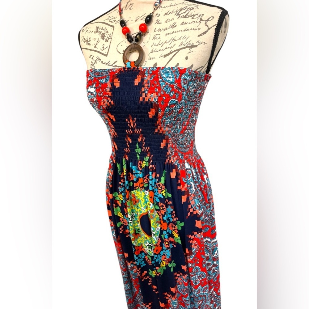 Magic Red and Blue Strapless Sundress Maxi Size Medium - Picture 7 of 7